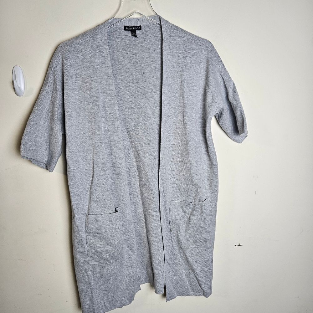 Eileen Fisher HalfĺSleeve Grey Cardigan Sweater Small